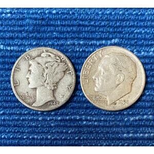 Silver Mercury & Roosevelt Dime 90% Silver 1942 1958 67B